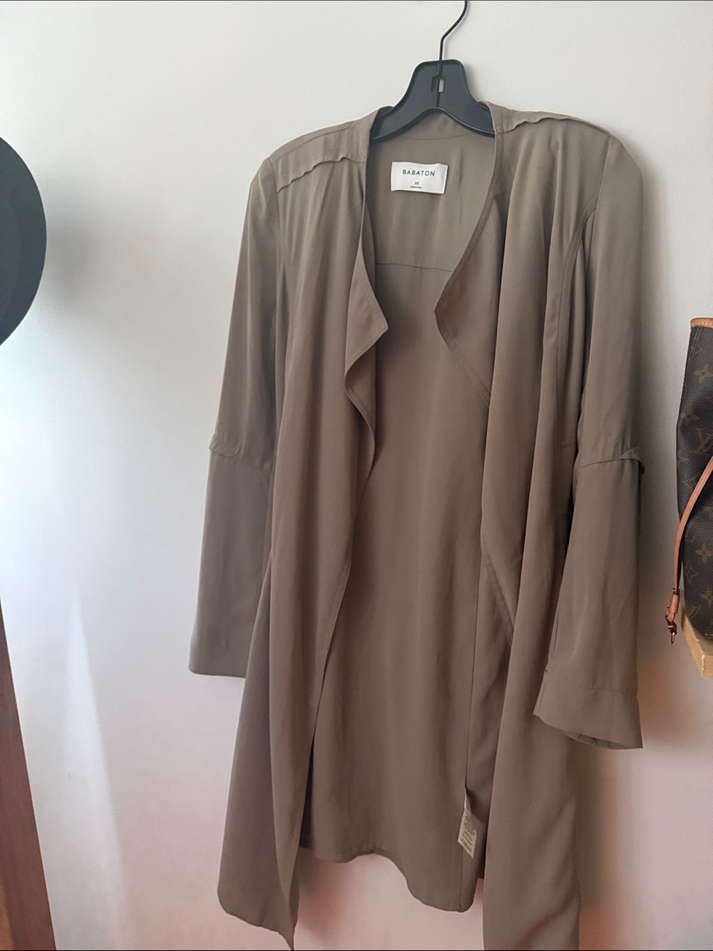 Babaton Taupe Long Open-Front Trench Coat